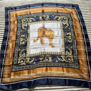 Beautiful Huge Scarf Navy Blue with White and Leopard details